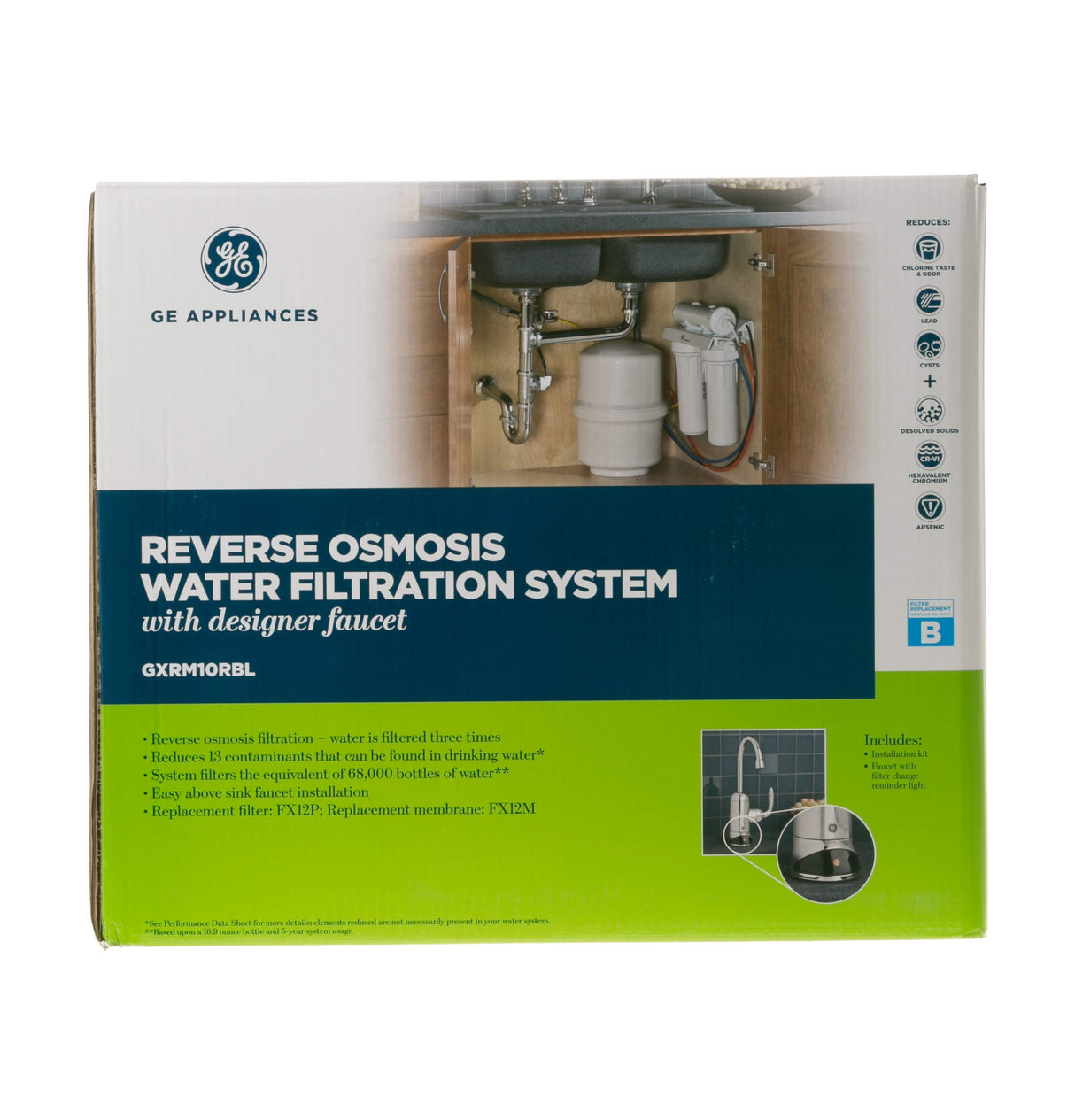GE GXRM10RBL Reverse Osmosis System & Under Sink Water Filter Faucet & Easy Install Kit