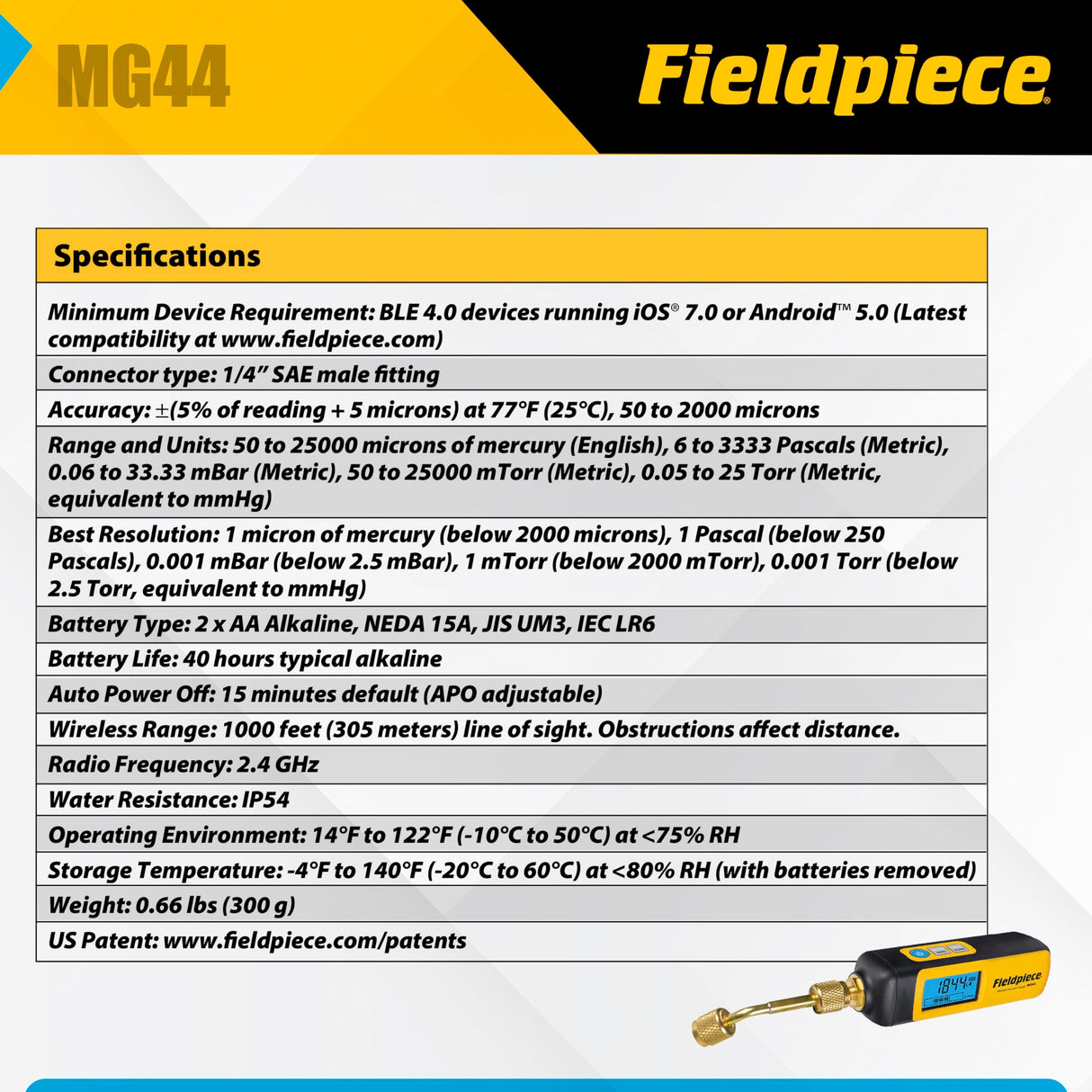 Fieldpiece MG44 - Wireless Vacuum Gauge