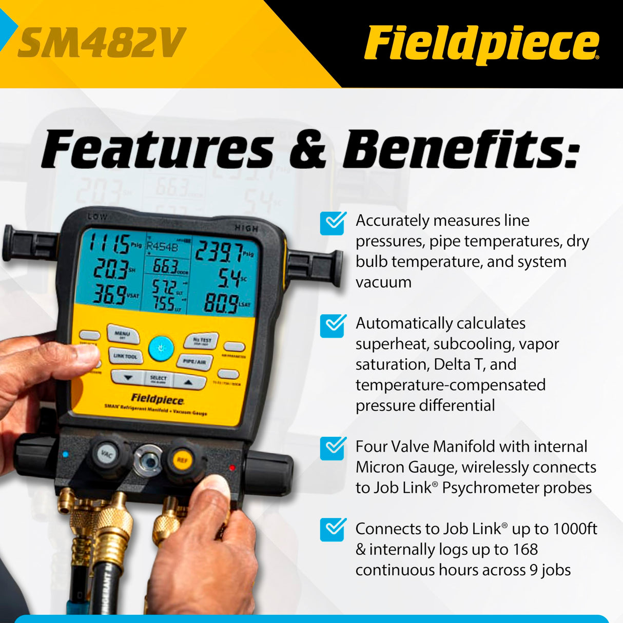 Fieldpiece SM482V SMAN Wireless Refrigerant Manifold (4-Port)
