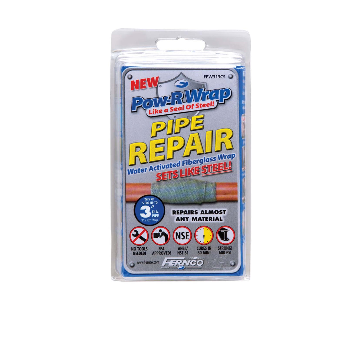 FPW3132CS Fernco Pow-R Wrap FPW-3132CS Resin Fiberglass Wrap, 1-1/4 - 3" Pipe, 132" L x 3" W