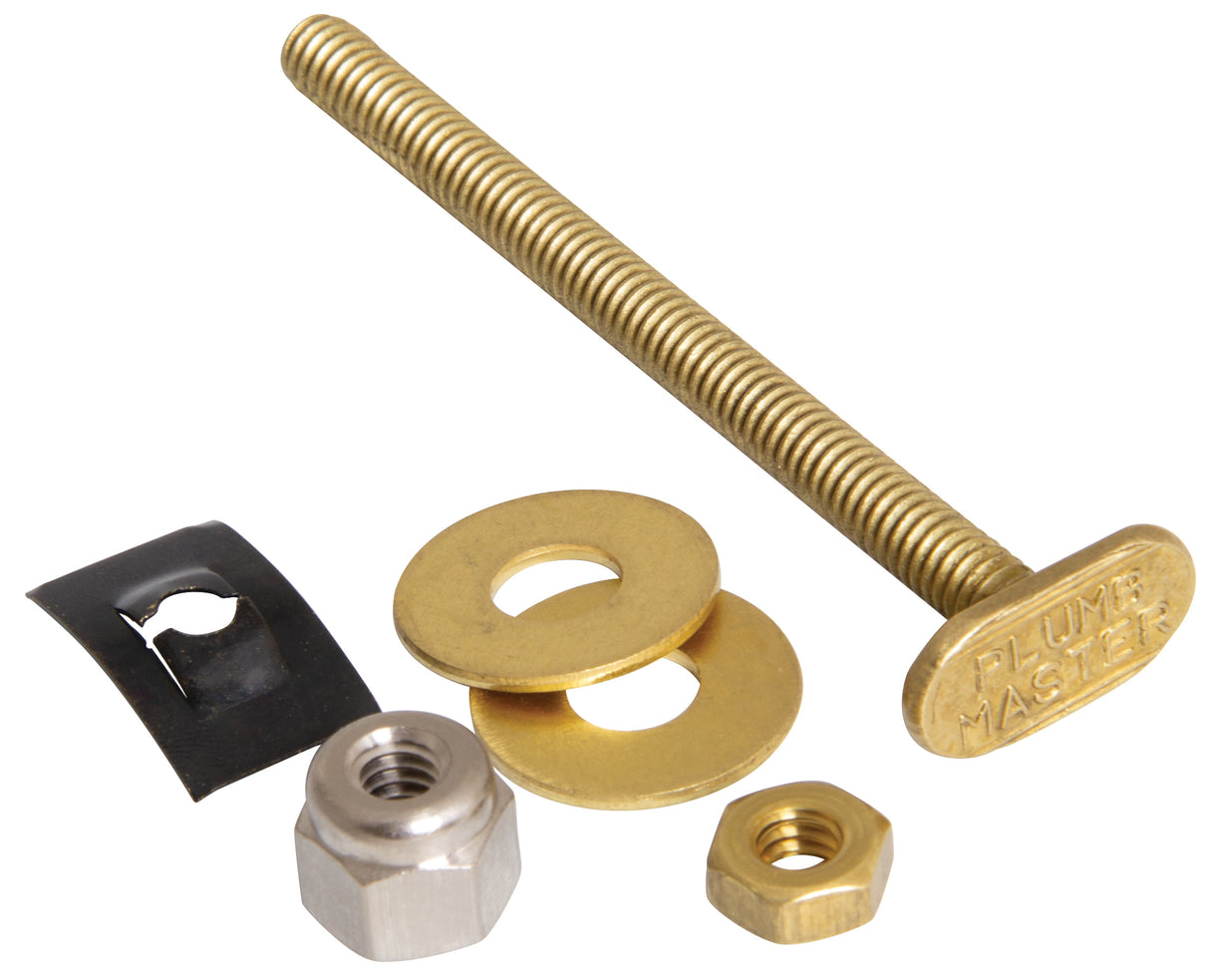 PlumbMaster Approved 43817 Solid Brass Quality Closet Bolt with (2) Round Washer, 1/4" Diameter x 3-1/2" Length