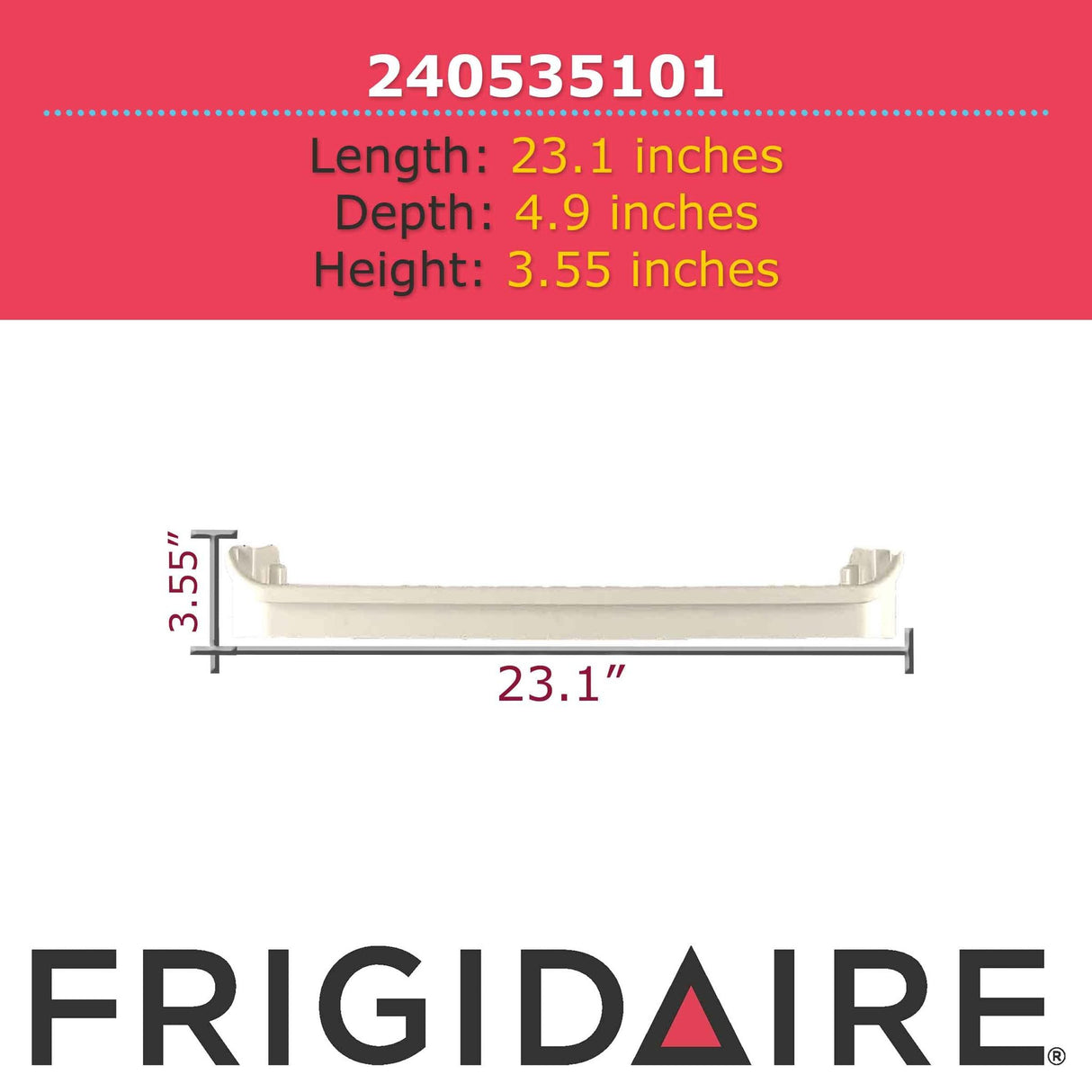 Frigidaire 240535101 Door Rack, 23.25 in X 3.25 in X 4.5 in, White