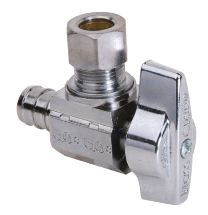 BrassCraft KTBRPX19X C 1/2" Nominal Crimp Barb (For PEX) x 3/8" OD Compression Chrome Plated Brass (Lead Free) 1/4-Turn Angle Stop