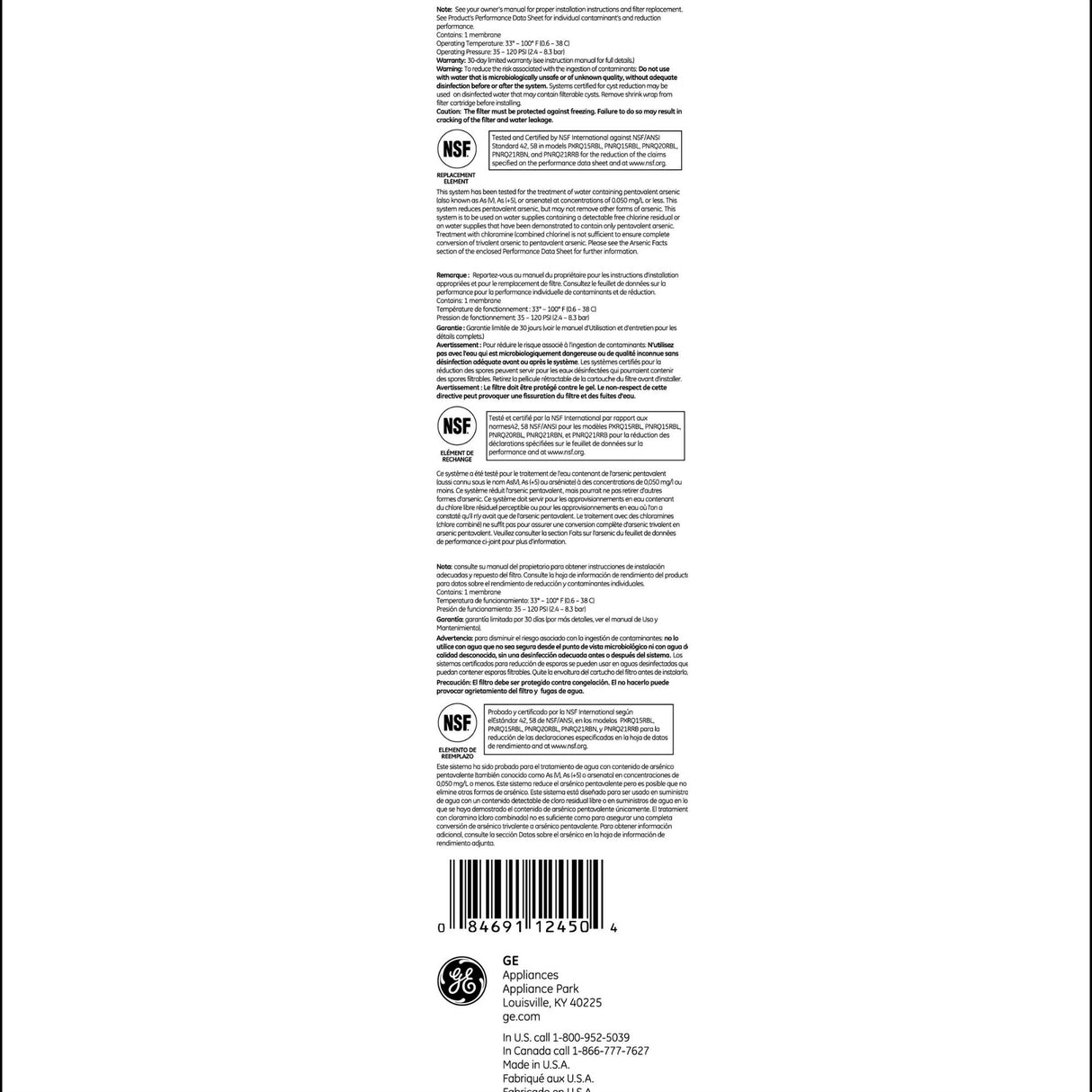 GE FQROMF Genuine OEM Ro Cartridge