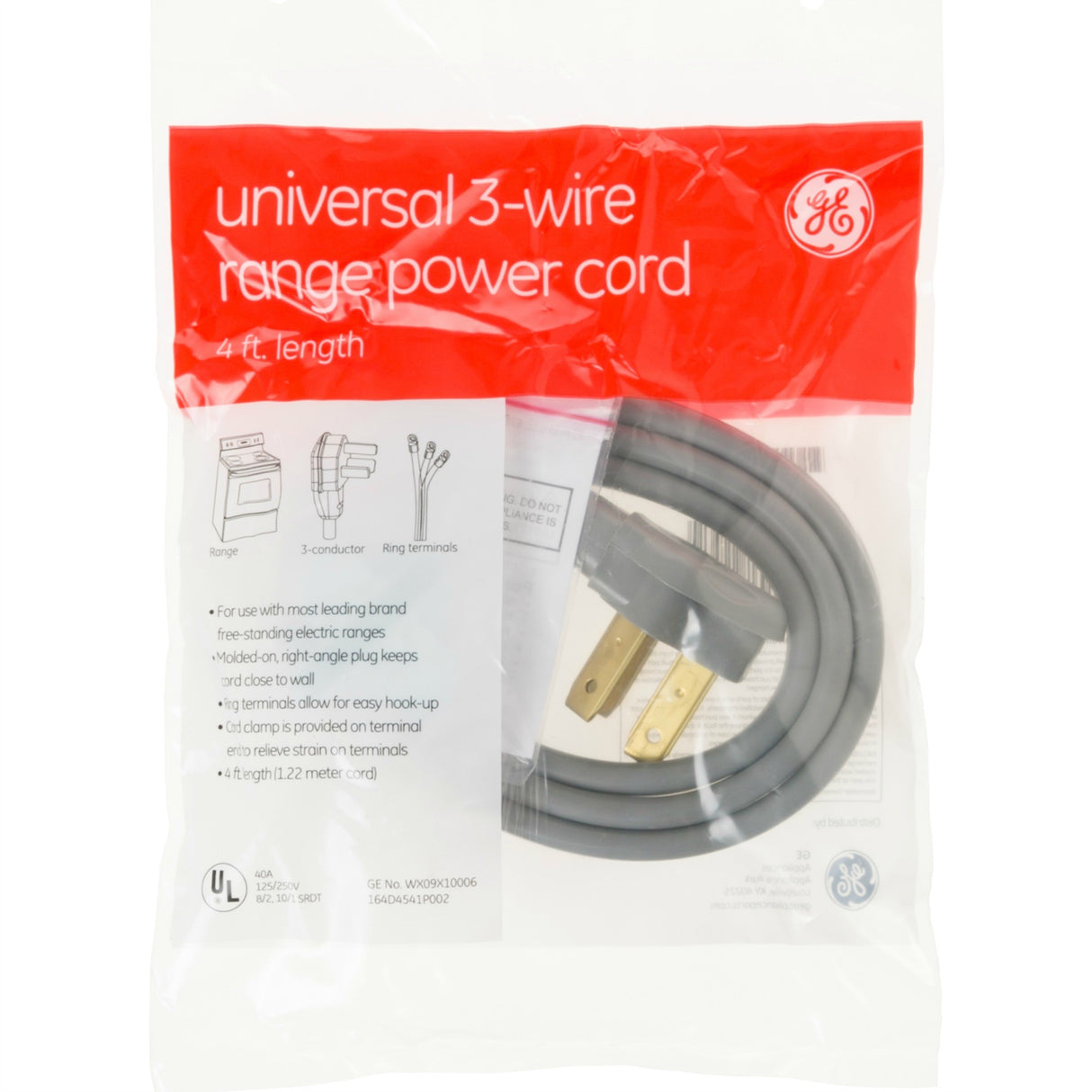 GE WX09X10006 Genuine OEM 4'40Amp 3 Wire Range Cord