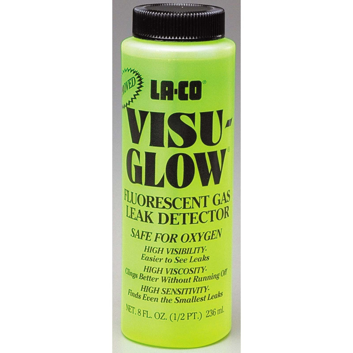 LA-CO Visu-Glow 32898 Light Yellow-Green Liquid Fluorescent Gas Leak Detector, 8 oz Bottle with Dauber