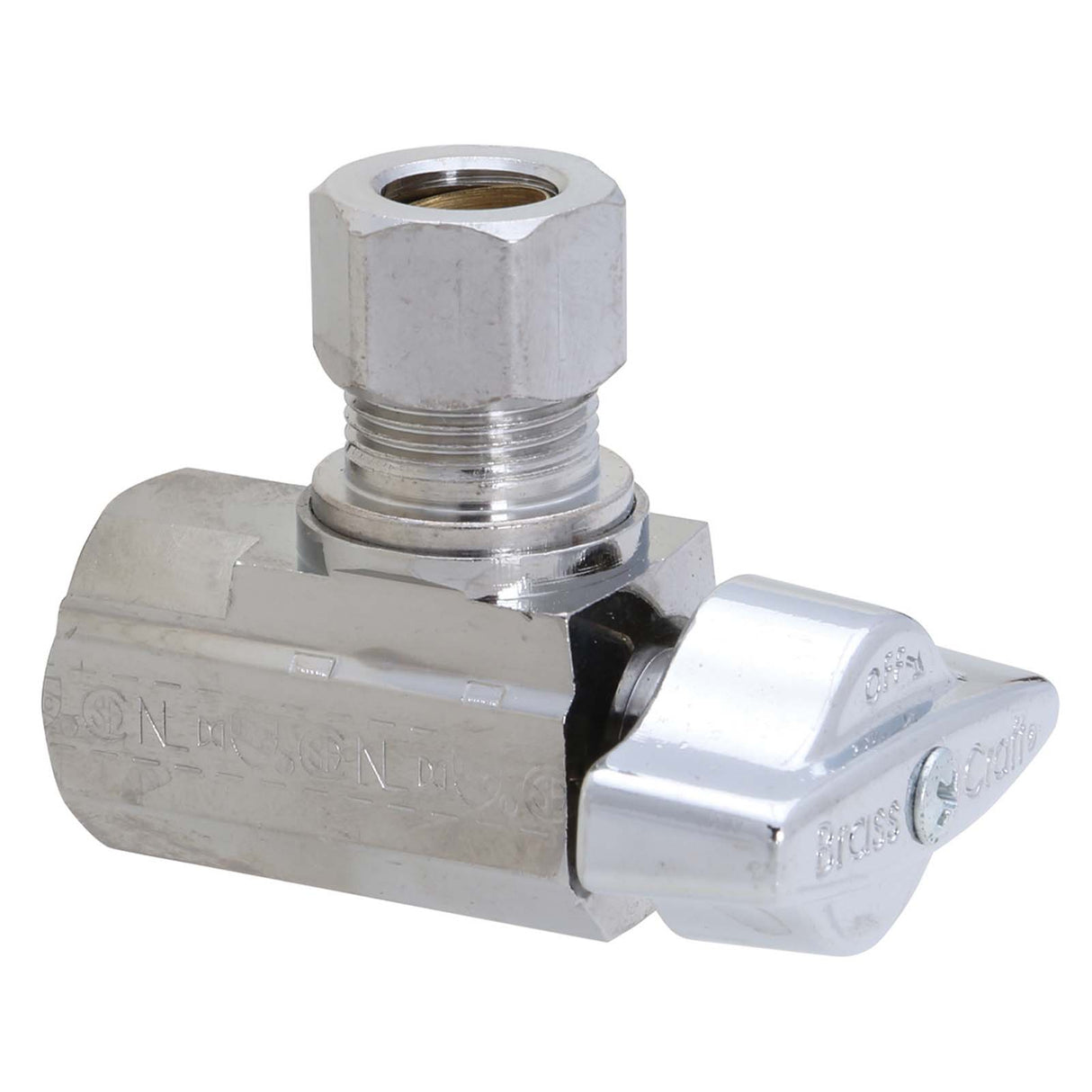 3/8" FIP x 3/8" OD Compression Chrome Plated Brass (Lead Free) 1/4-Turn Angle Ball Stop
