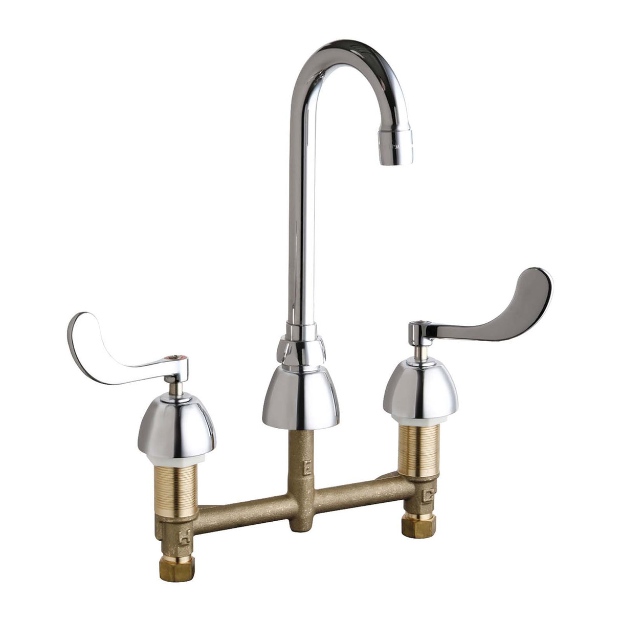 Chicago Faucets 786-GN1AE3ABCP Centerset Universal Concealed Hot and Cold Water Sink Faucet with 8" Centers, Wrist Blade Handles