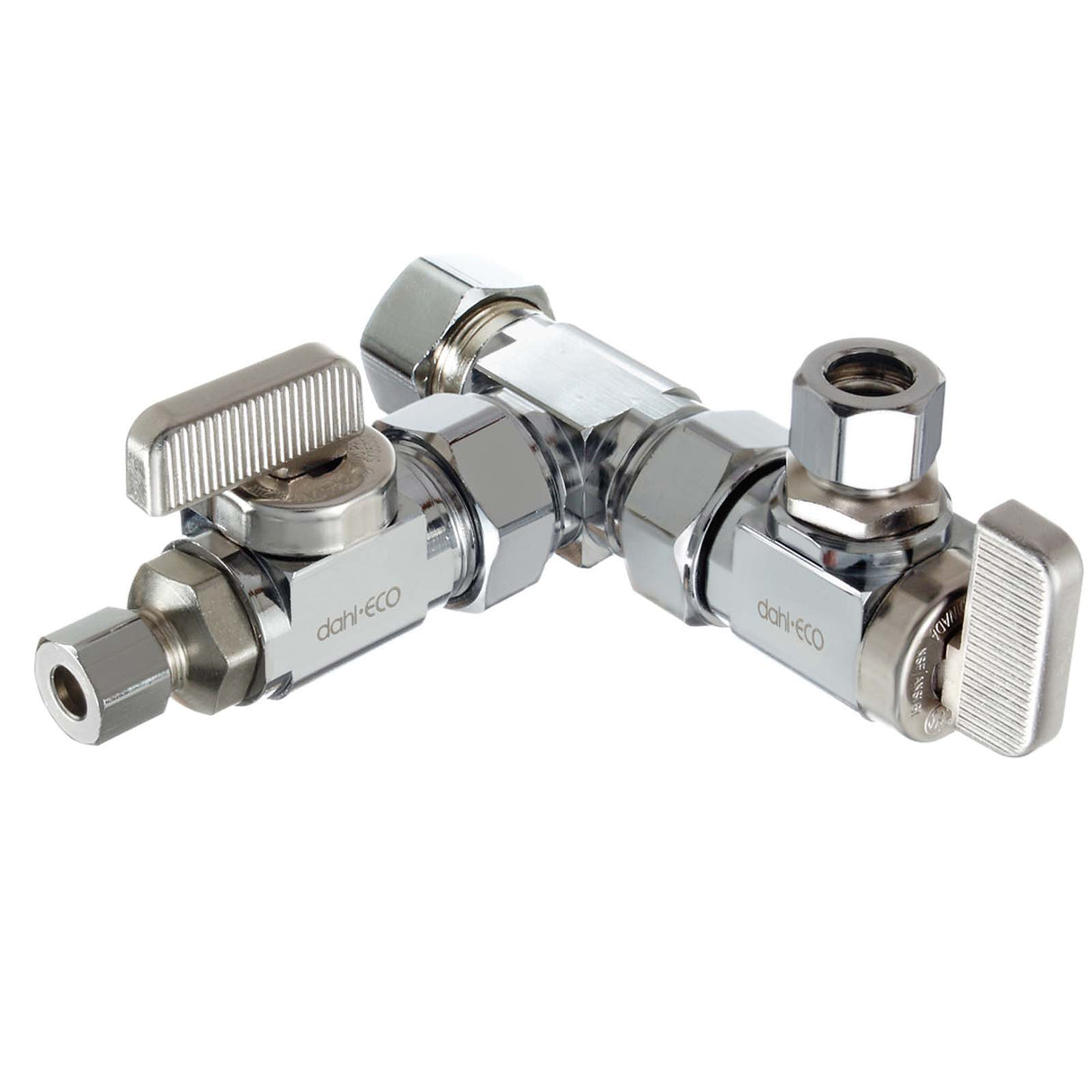Dahl E33-6000 5/8" x 3/8" x 1/4" Chrome Plated Brass (Lead Free) 1/4-Turn Dual Shut-Off Valve
