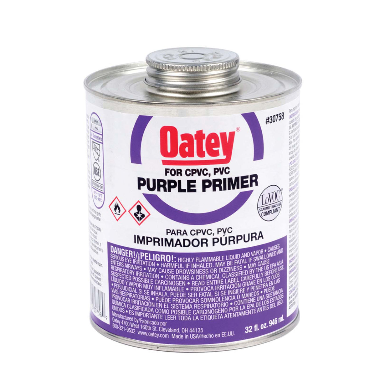 Oatey 30758 Purple Low VOC Primer, 32 oz Quart