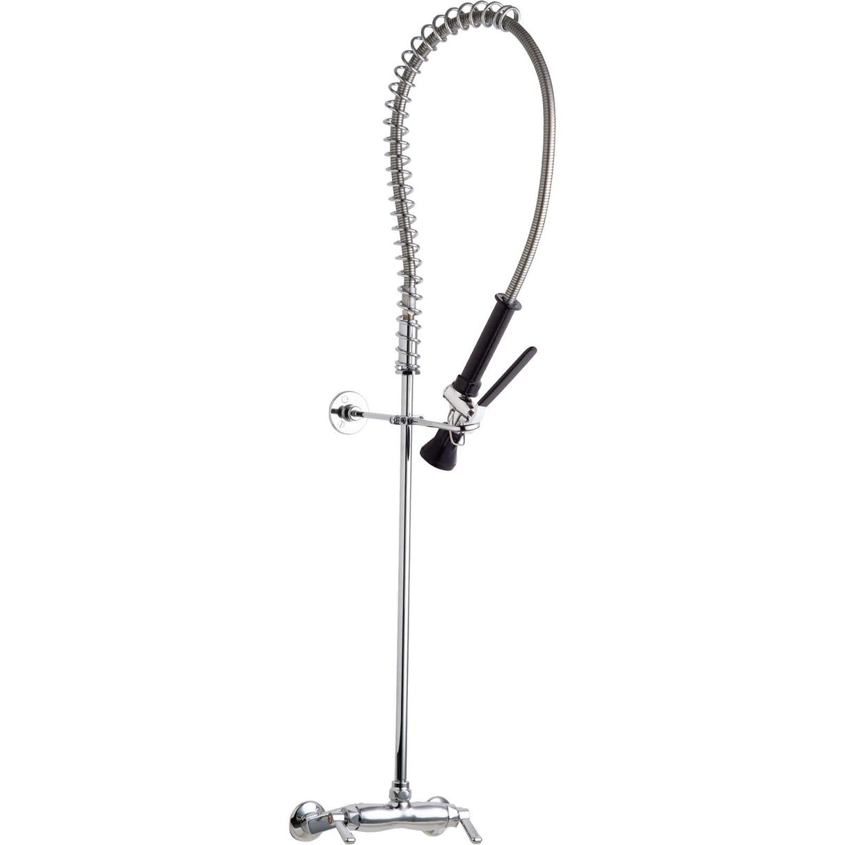 Chicago Faucets 923-XKCAB Widespread Wall Mount 40-5/8" High Pre-Rinse Faucet with 44" Hose, Lever Handles