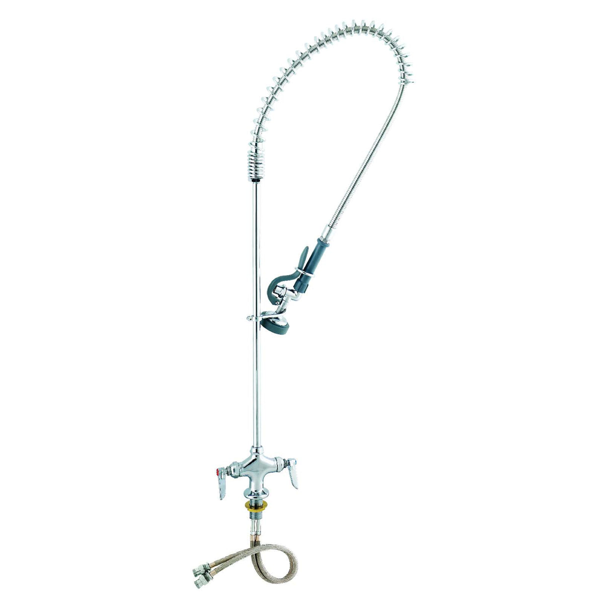 Single Hole Deck Mount 42-1/16" High Pre-Rinse Faucet with 44" Hose, Lever Handles