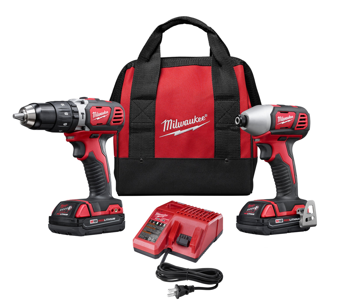 Milwaukee M18 2697-22CT Cordless 2-Tool Combo Kit with M18 Compact Hammer Drill/Driver, M18 Hex Impact Driver