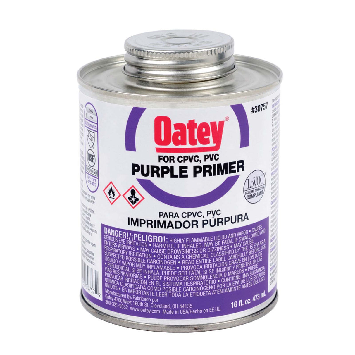 Oatey 30757 Purple Low VOC Primer, 16 oz Pint
