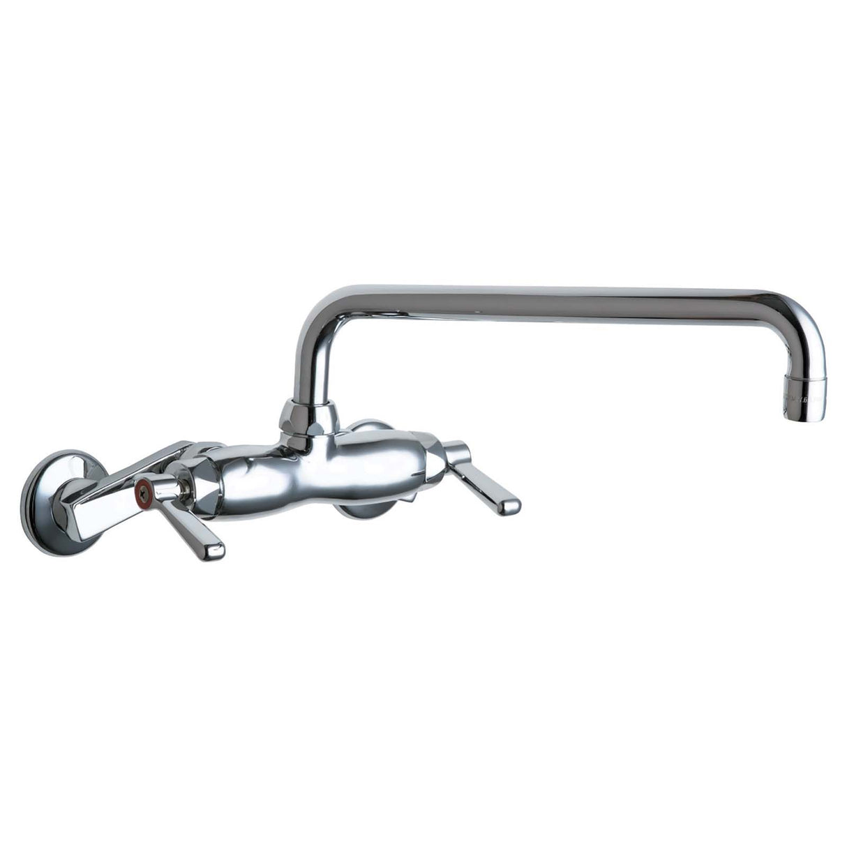 Chicago Faucets 445-L12ABCP No-Lead Brass Wall Mount 8" Widespread Universal Hot and Cold Water Sink Faucet, 2.2 gpm