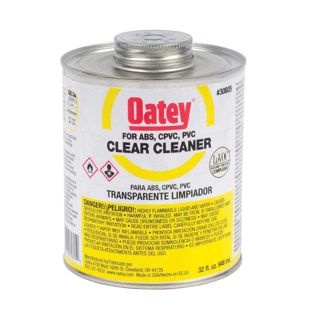 Oatey 30805 Clear Liquid Low VOC Cleaner, 32 oz Can