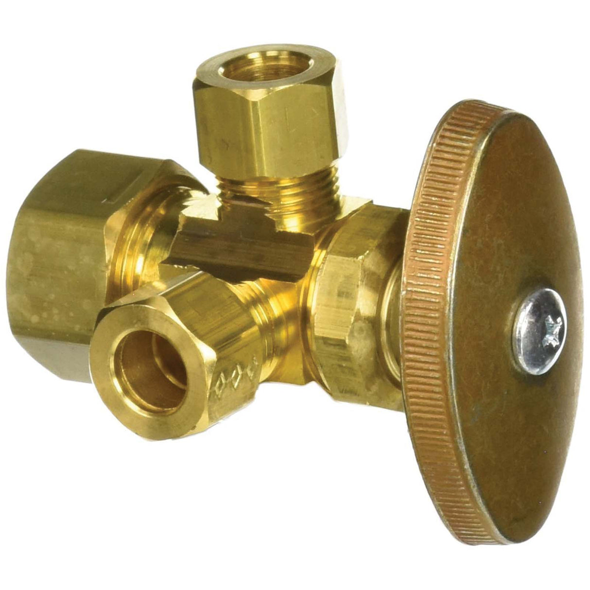 BrassCraft CR1901LRX R1 1/2" x 3/8" x 3/8" Rough Brass (Lead Free) Multi-Turn Dual Outlet Angle Stop