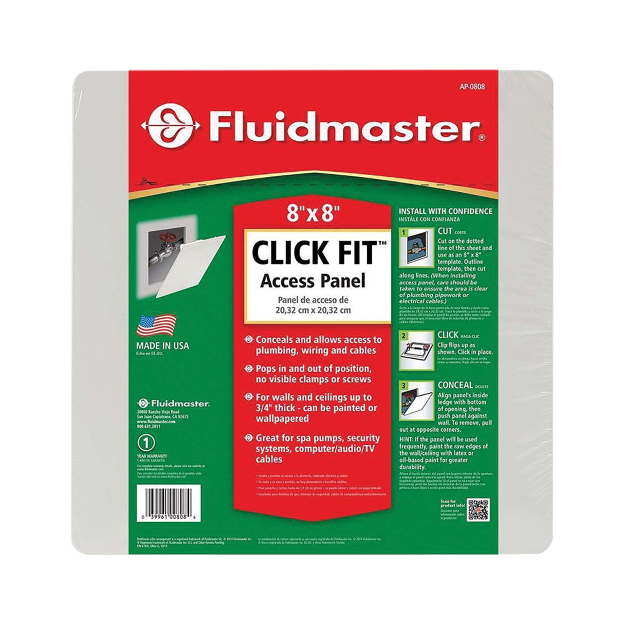 Fluidmaster ClickFIT AP-0808 Polystryene Access Panel, 8 x 8"