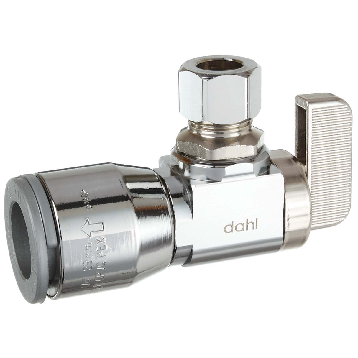 Dahl 611-QG3-31 1/2" x 3/8" Chrome Plated Brass (Lead Free) 1/4-Turn Angle Supply Stop