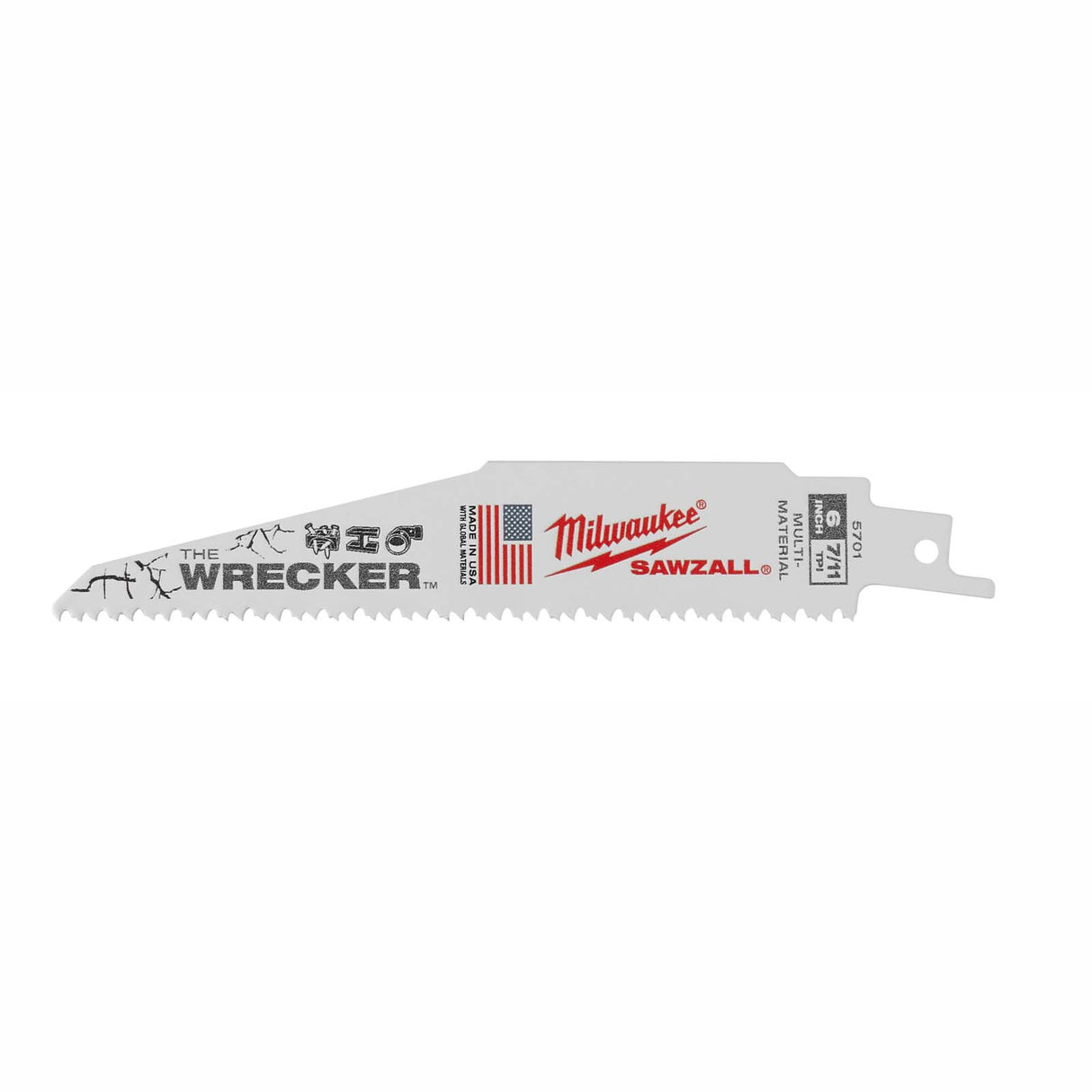 Milwaukee 48-00-5701 6" 8TPI Sawzall Blades, The Wrecker, Metal, Plastic, Wood (5 pack)