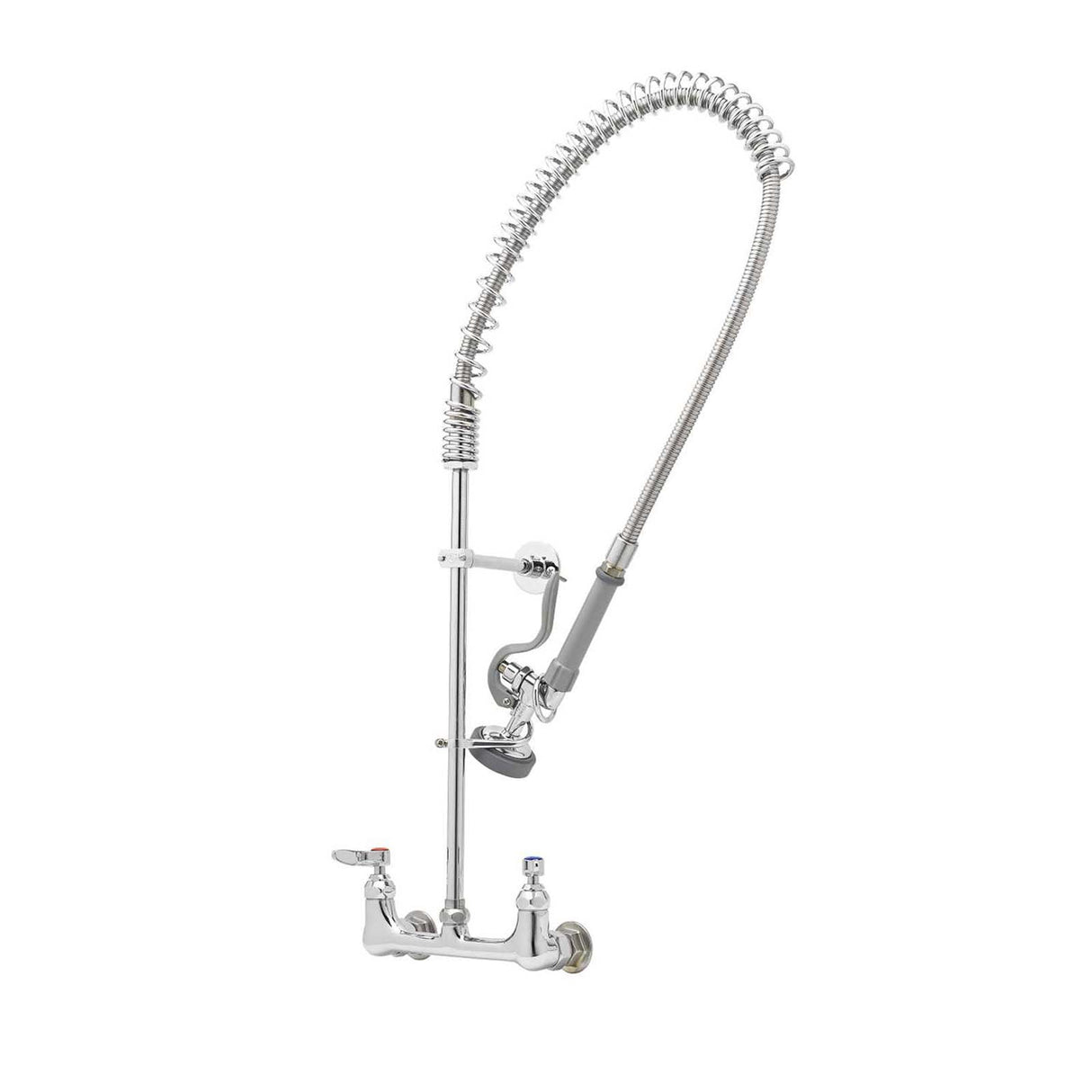 Centerset Wall Mount 33-3/8" High Pre-Rinse Faucet with 44" Hose, Lever Handles