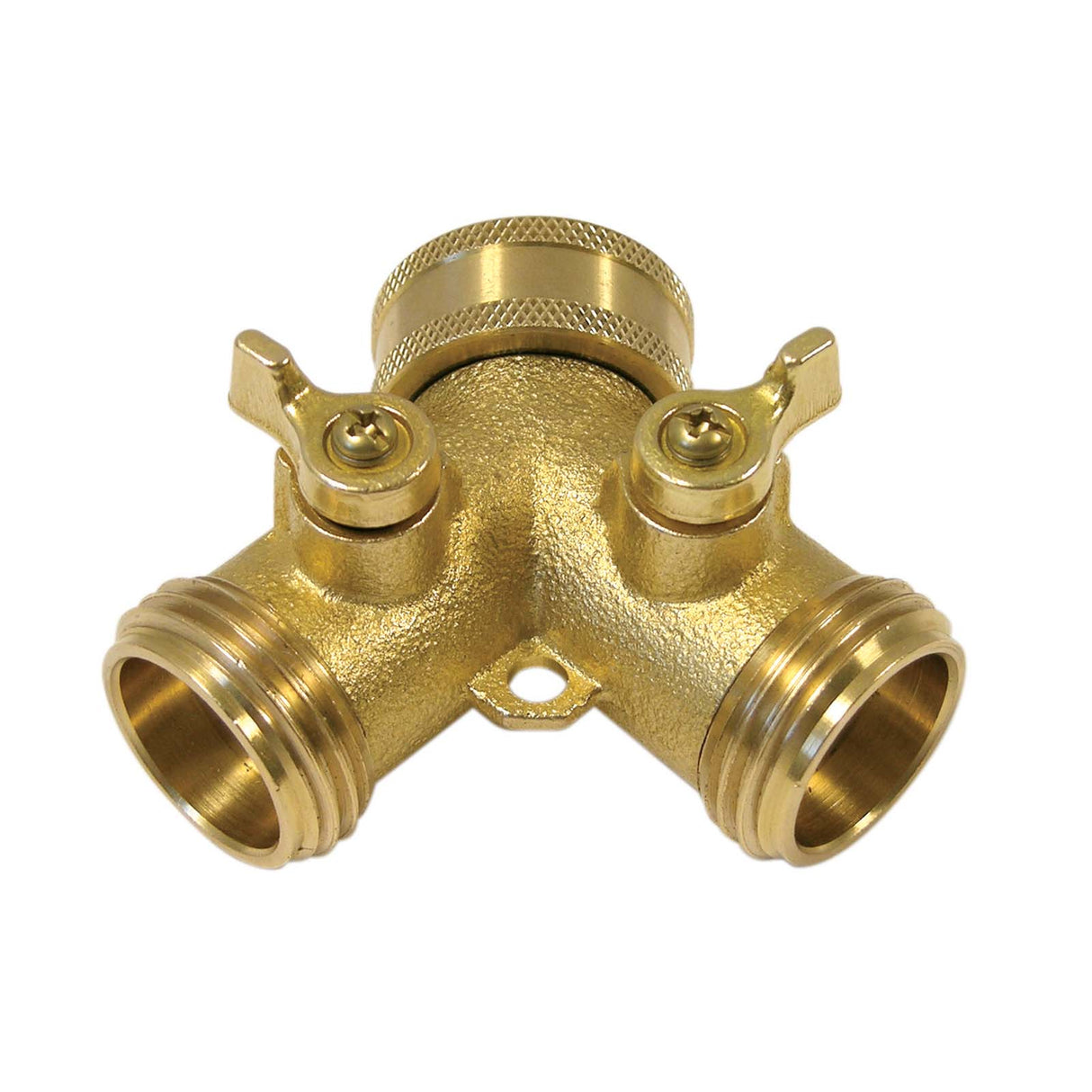 3/4" MHT x MHT x FHT Brass Garden Hose Wye with Dual Shut-offs