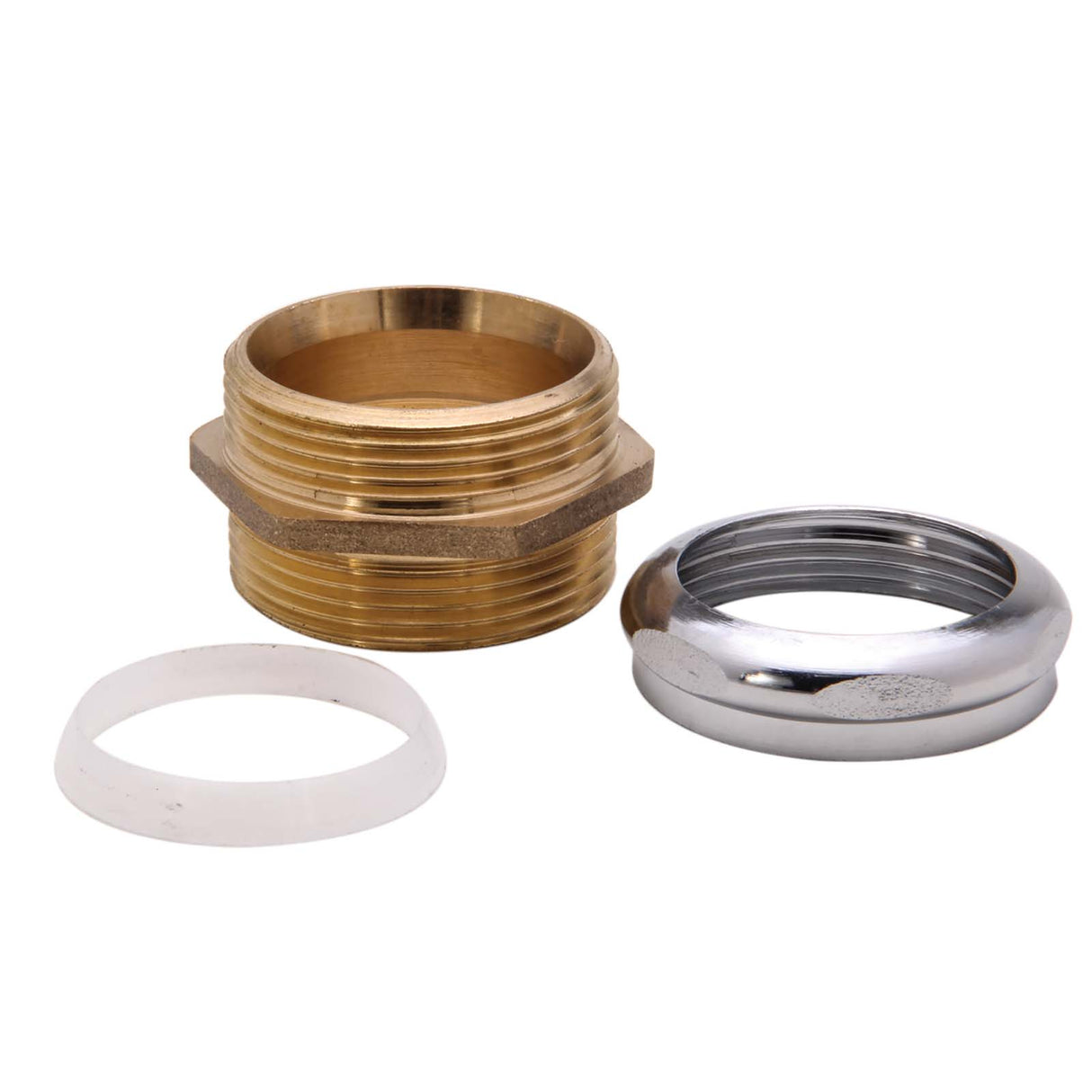 PlumbMaster Approved 50361 1-1/4 x 1-1/4" OD x MIP Rough Brass Waste Connector Chrome Plated Nut