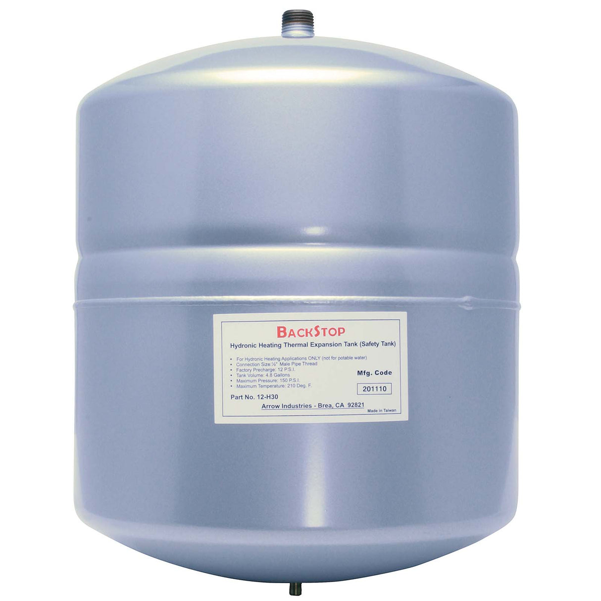 1/2" MNPT Cold Rolled Steel Pre-Pressurized Hydronic Heating Expansion Tank, 4.8 Gallon