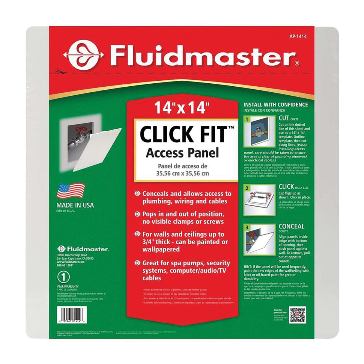 Fluidmaster ClickFIT AP-1414 Polystryene Access Panel, 14 x 14"