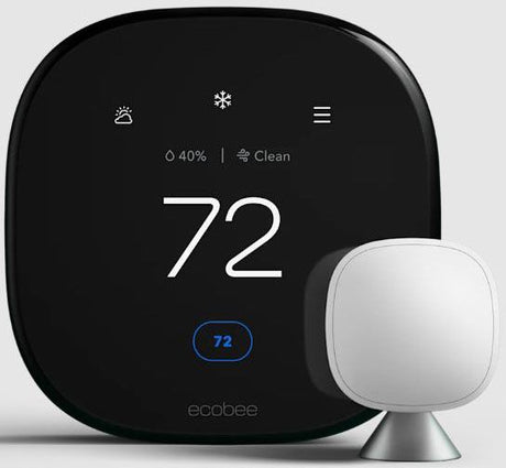 Ecobee EB-STATE6P-01 Smart Thermostat Premium, Wi-Fi, Touchscreen, 2H/2C, 4HP/2C, with Room Sensor, Wire Extender, Built-In Smart Occupancy Sensor and Smart Speaker