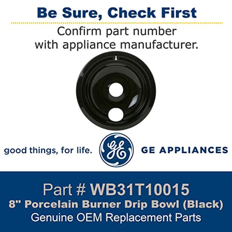 GE WB31T10015 Genuine OEM 8" Porcelain Burner Drip Bowl (Black)