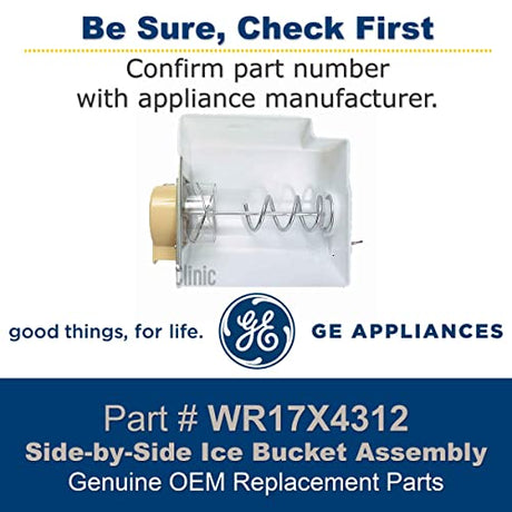 GE WR17X4312 Genuine OEM Ice Bucket Assembly (White)