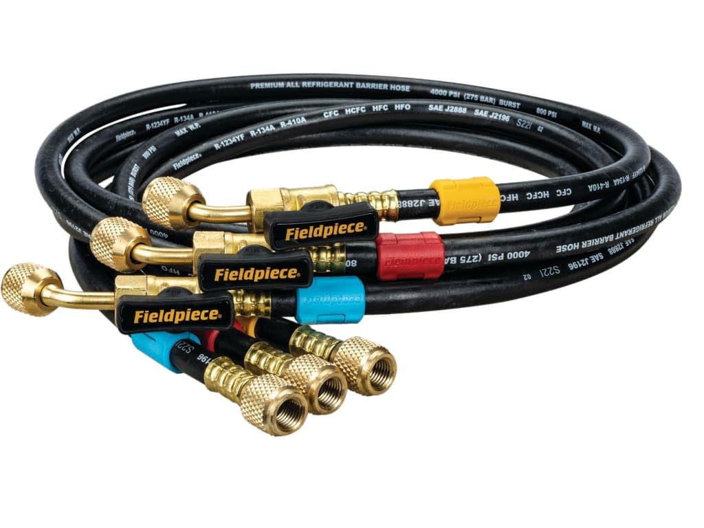 Fieldpiece HR3B Ball Valve Refrigerant Hose Set (3) with Color Tags - 1/4" x 1/4" (5')