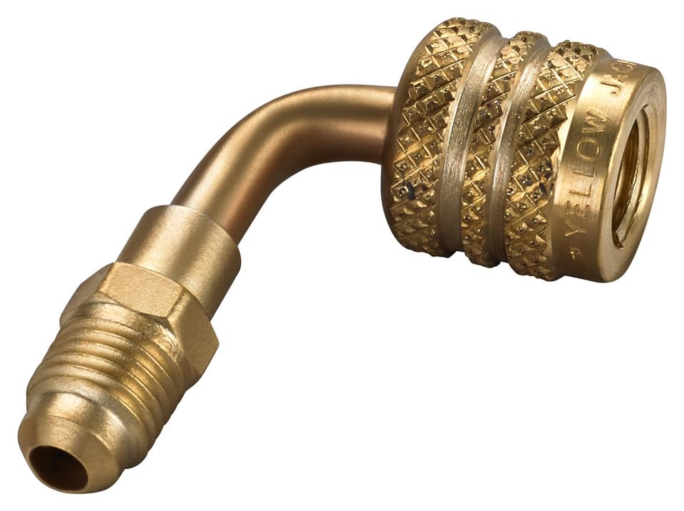 Yellow Jacket 19204 1/4" Hose Adapter for Left-Handed A2L Refrigerant Tanks - Female LH to Male RH Right Angle Fitting