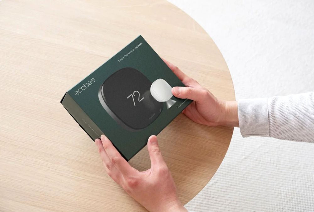 Ecobee EB-STATE6P-01 Smart Thermostat Premium, Wi-Fi, Touchscreen, 2H/2C, 4HP/2C, with Room Sensor, Wire Extender, Built-In Smart Occupancy Sensor and Smart Speaker