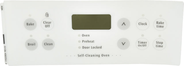 Electrolux 316220804 Frigidaire Oven Control Overlay, White