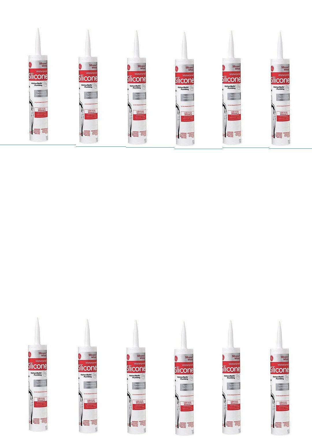 GE 712 Silicone I Bathroom Tub and Tile Caulk, 10.1 oz, White (Pack of 12)