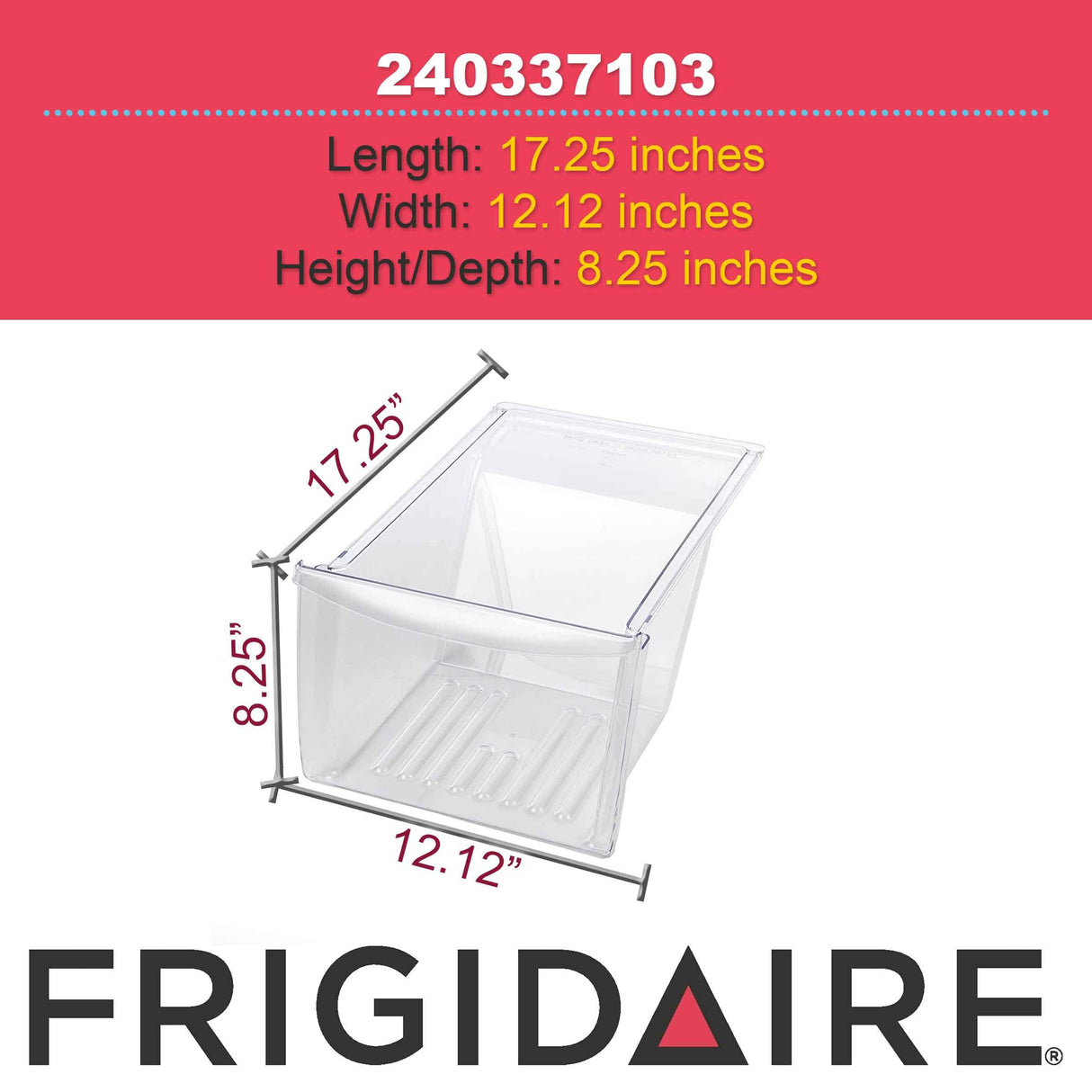 Frigidaire 240337103 Crisper Drawer for Refrigerators, Clear