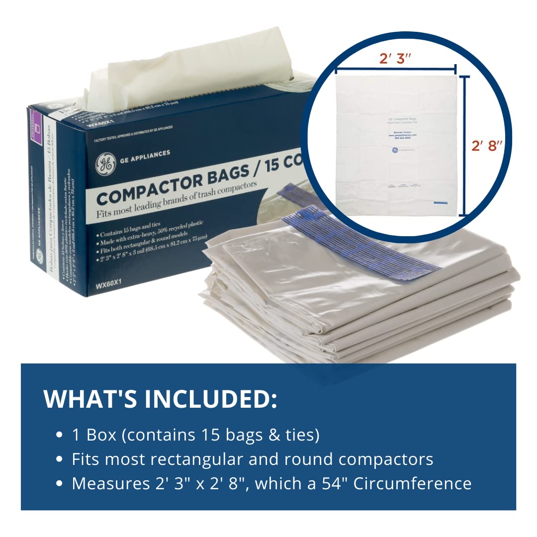 GE WX60X1 Genuine OEM Universal 18 Gallon Heavy Duty Trash Compactor Bags