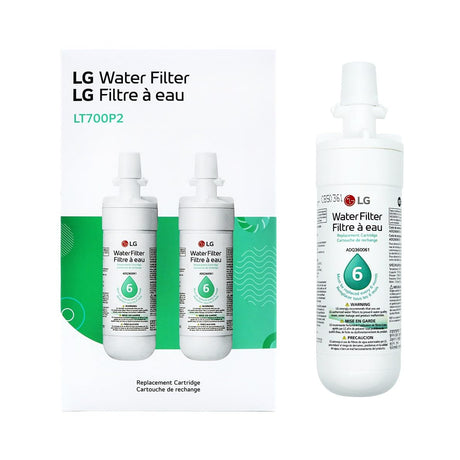 LG LT700P2 6-Month / 200 Gallon Refrigerator Replacement Water Filter, 2 Count (Pack of 1), White