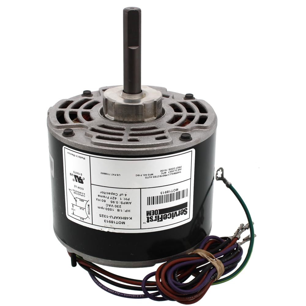 Trane MOT18913 Condenser Fan Motor, 1/8 HP, 230V, 1550 RPM, 42 Frame, Single Speed, CCW, Totally Enclosed Air-Over