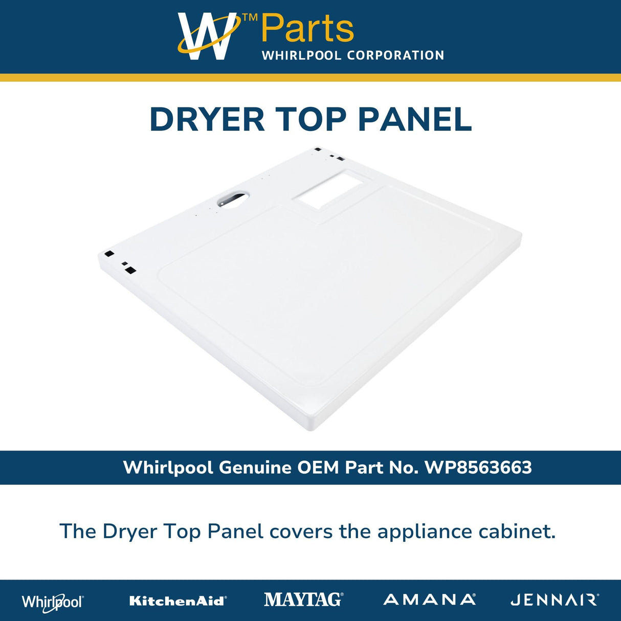 Whirlpool WP8563663 OEM Dryer Top Panel, White