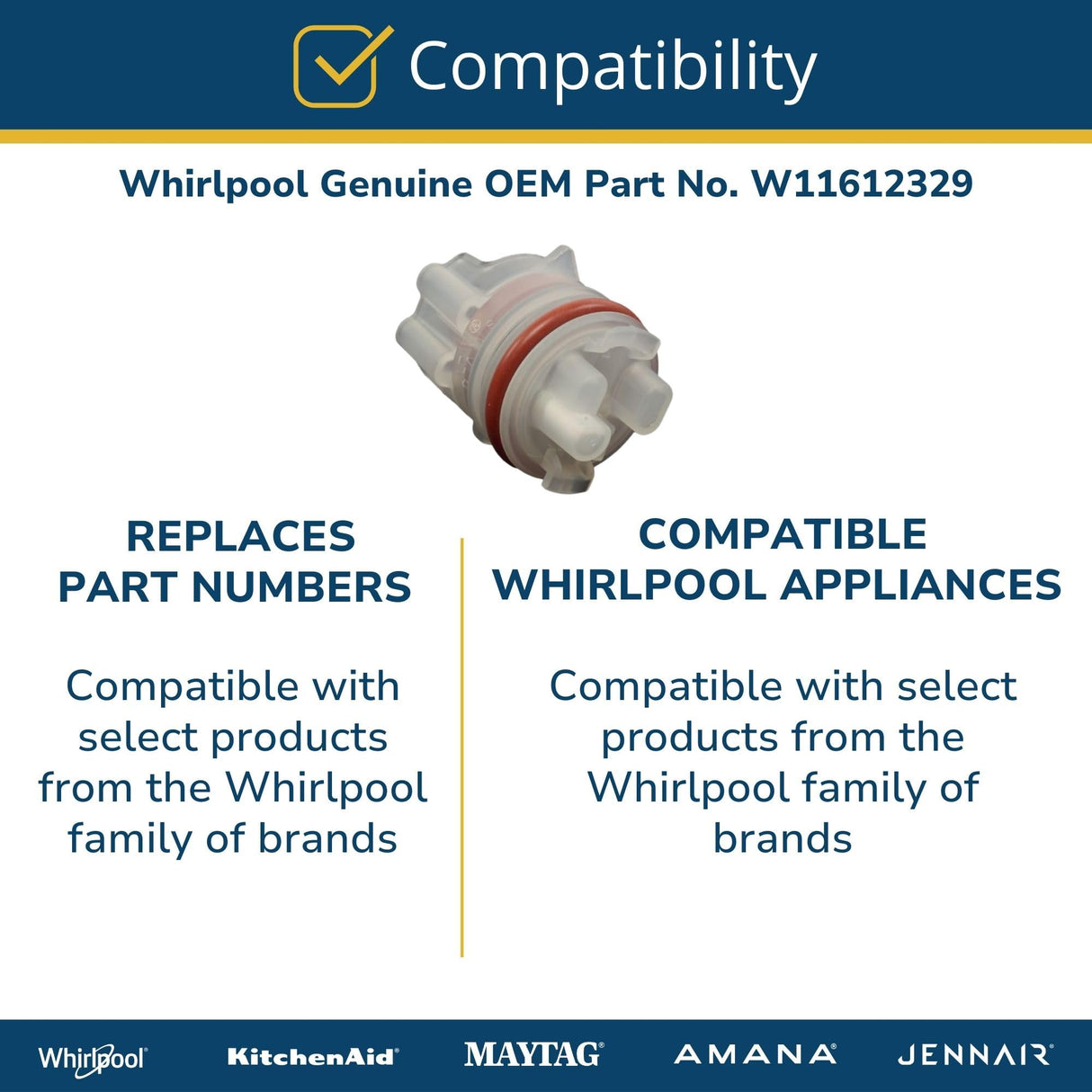 Whirlpool W11612329 Genuine OEM Dishwasher Temperature Sensor Replacement Part