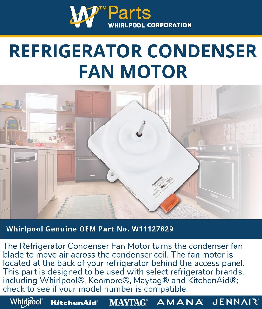 Whirlpool W11127829 Genuine OEM Refrigerator Condenser Fan Motor