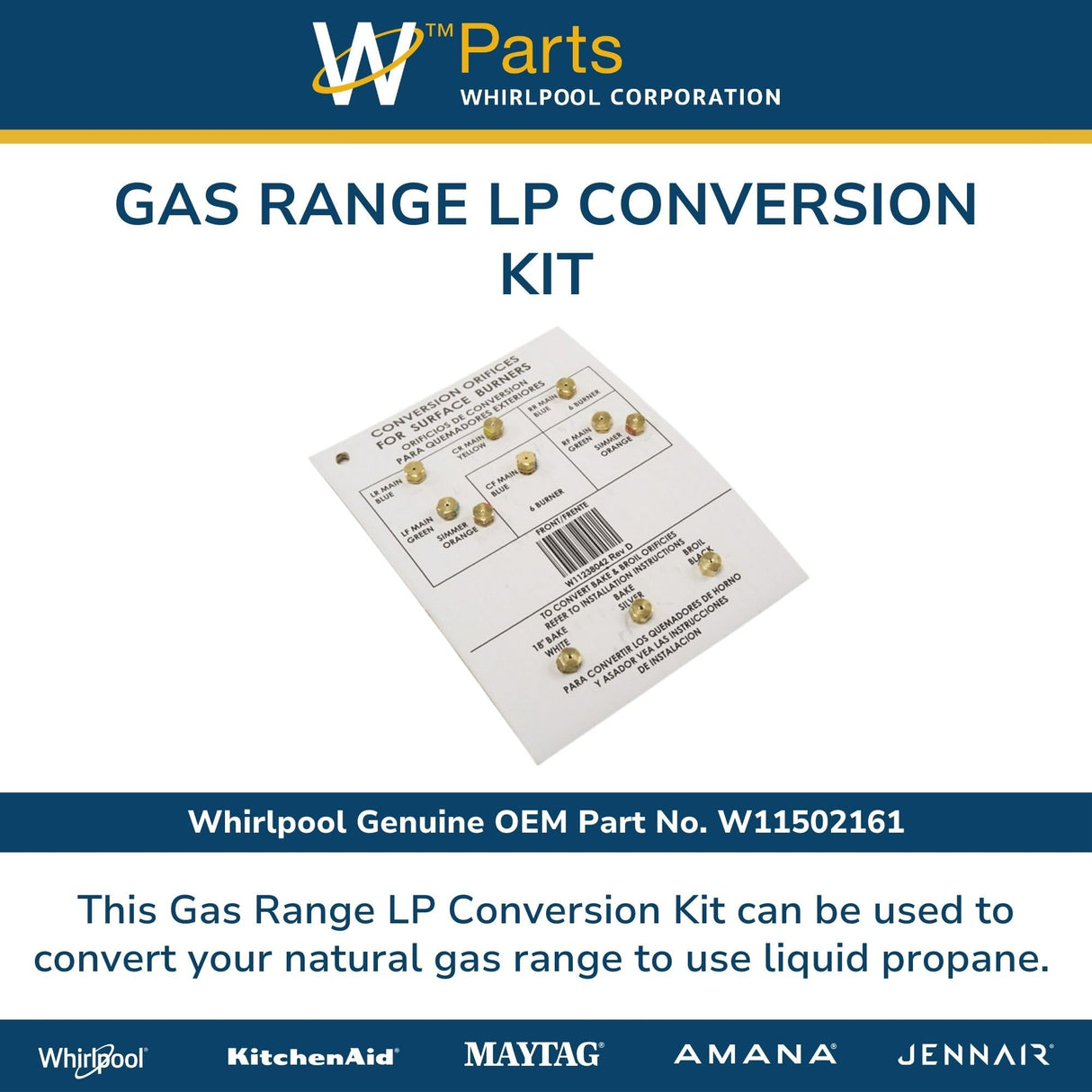 Whirlpool W11502161 Genuine OEM Gas Range LP Conversion Kit Replacement Part - Replaces W11238042