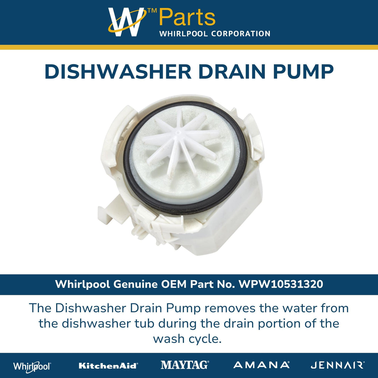 Whirlpool WPW10531320 Genuine OEM Dishwasher Drain Pump