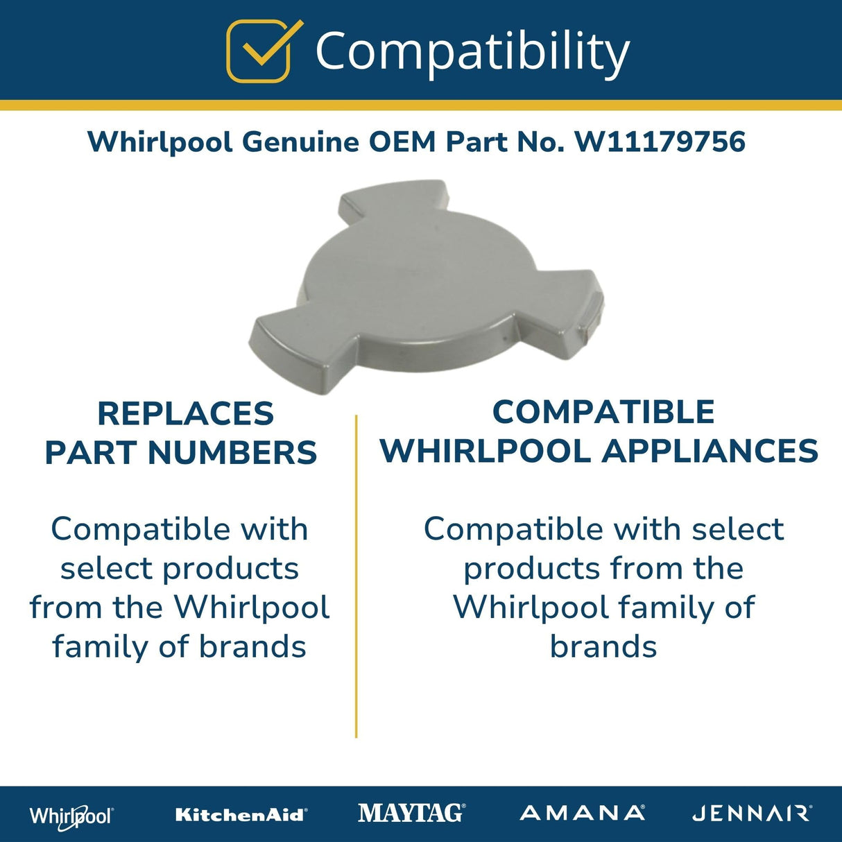 Whirlpool W11179756 Genuine OEM Range Turn Shaft Replacement Part