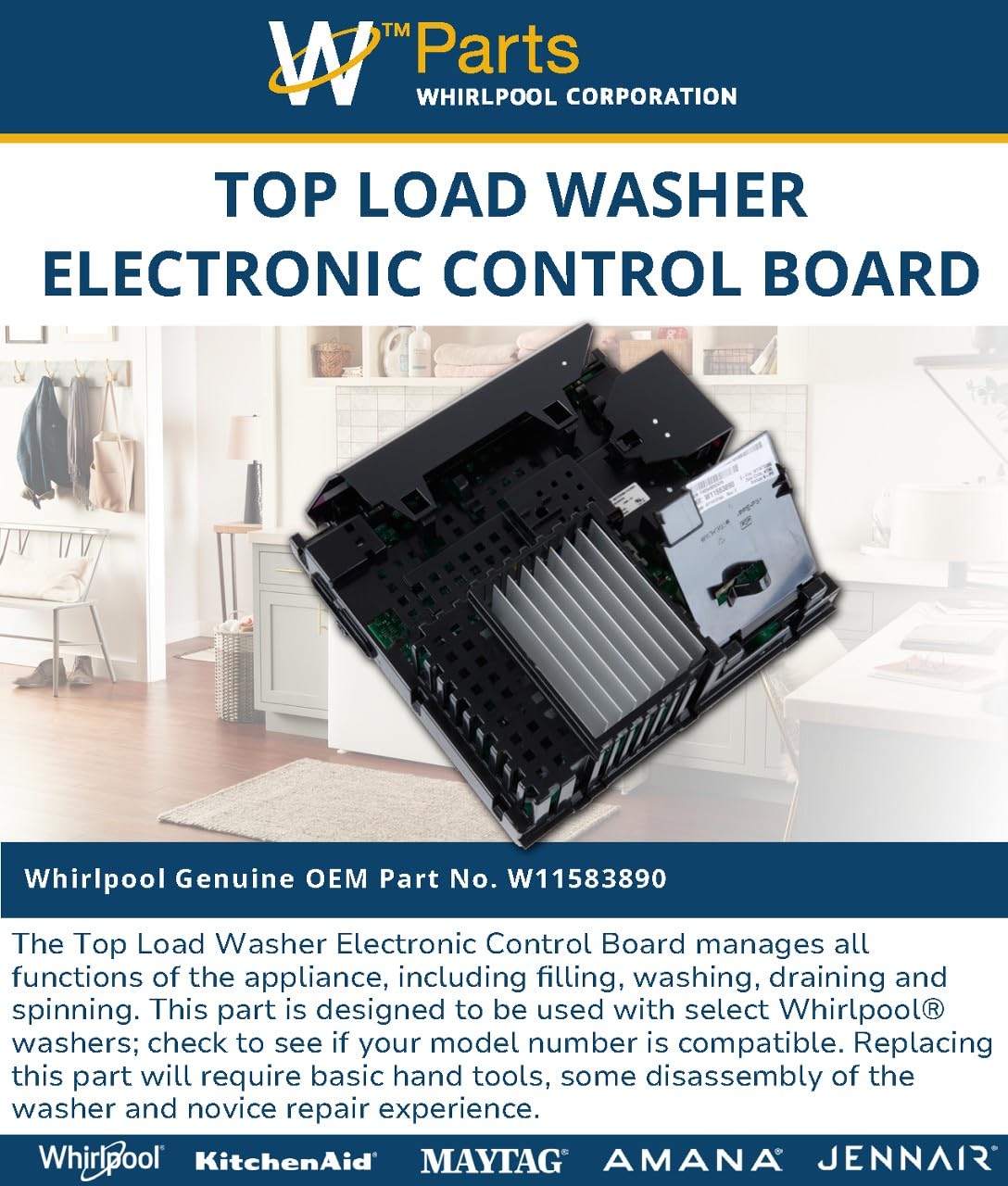 Whirlpool W11583890 Genuine OEM Top Load Washer Electronic Control Board