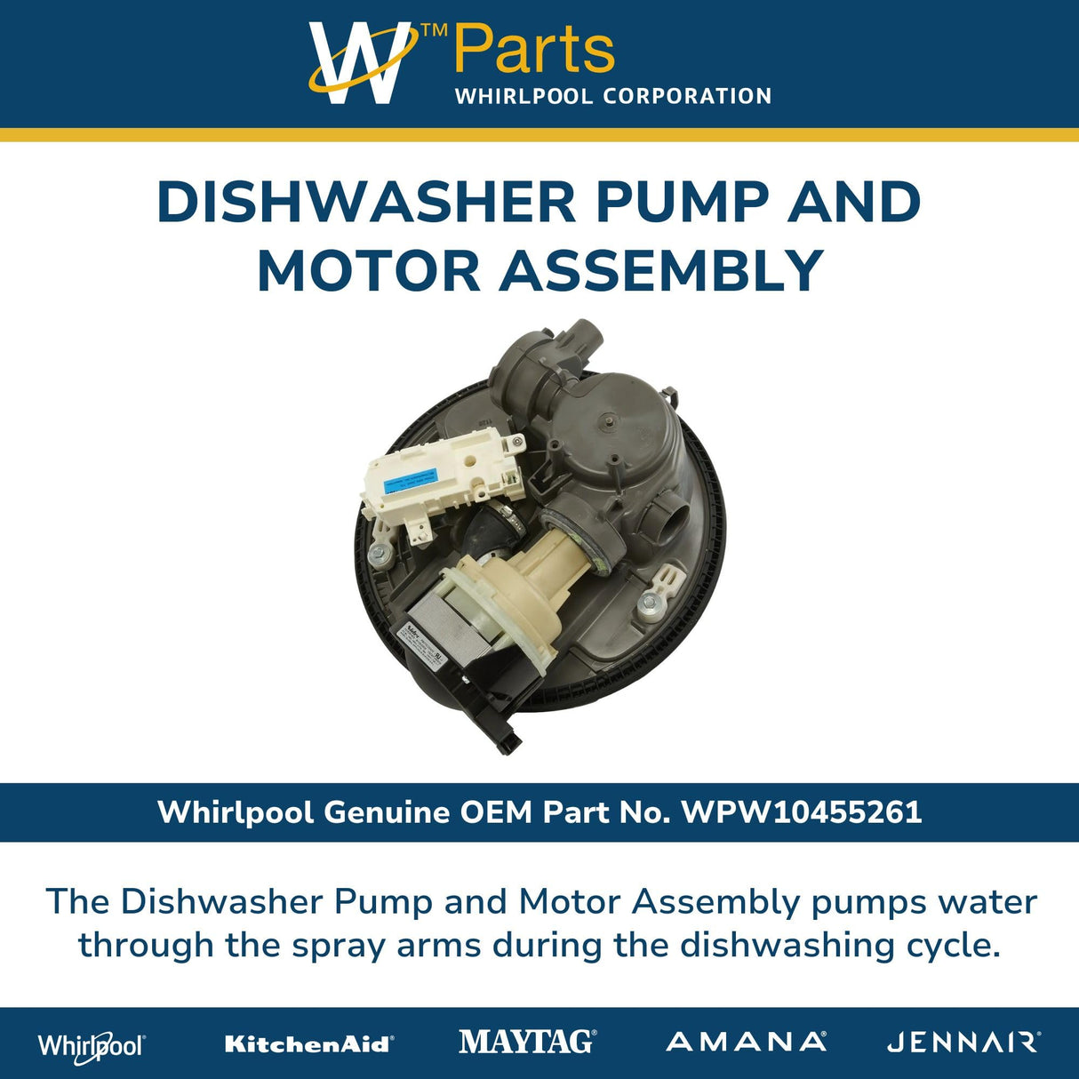 Whirlpool WPW10455261 Genuine OEM Dishwasher Pump and Motor Assembly