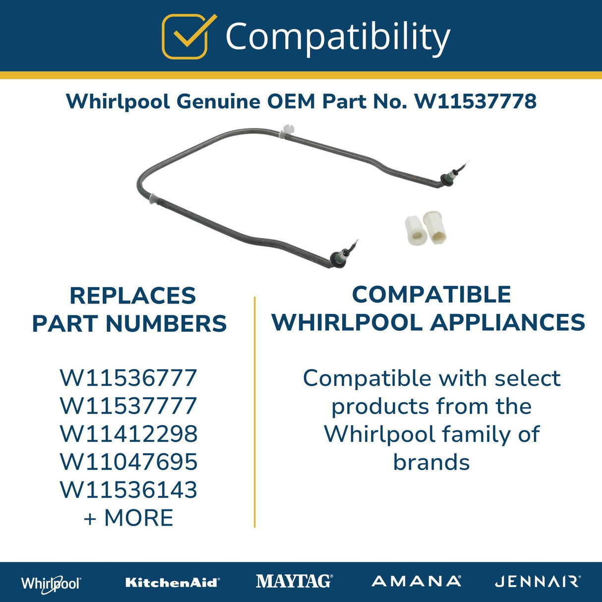 Whirlpool W11537778 Genuine OEM Dishwasher Heating Element